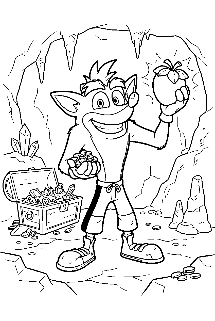 crash bandicoot in treasure cave line art
