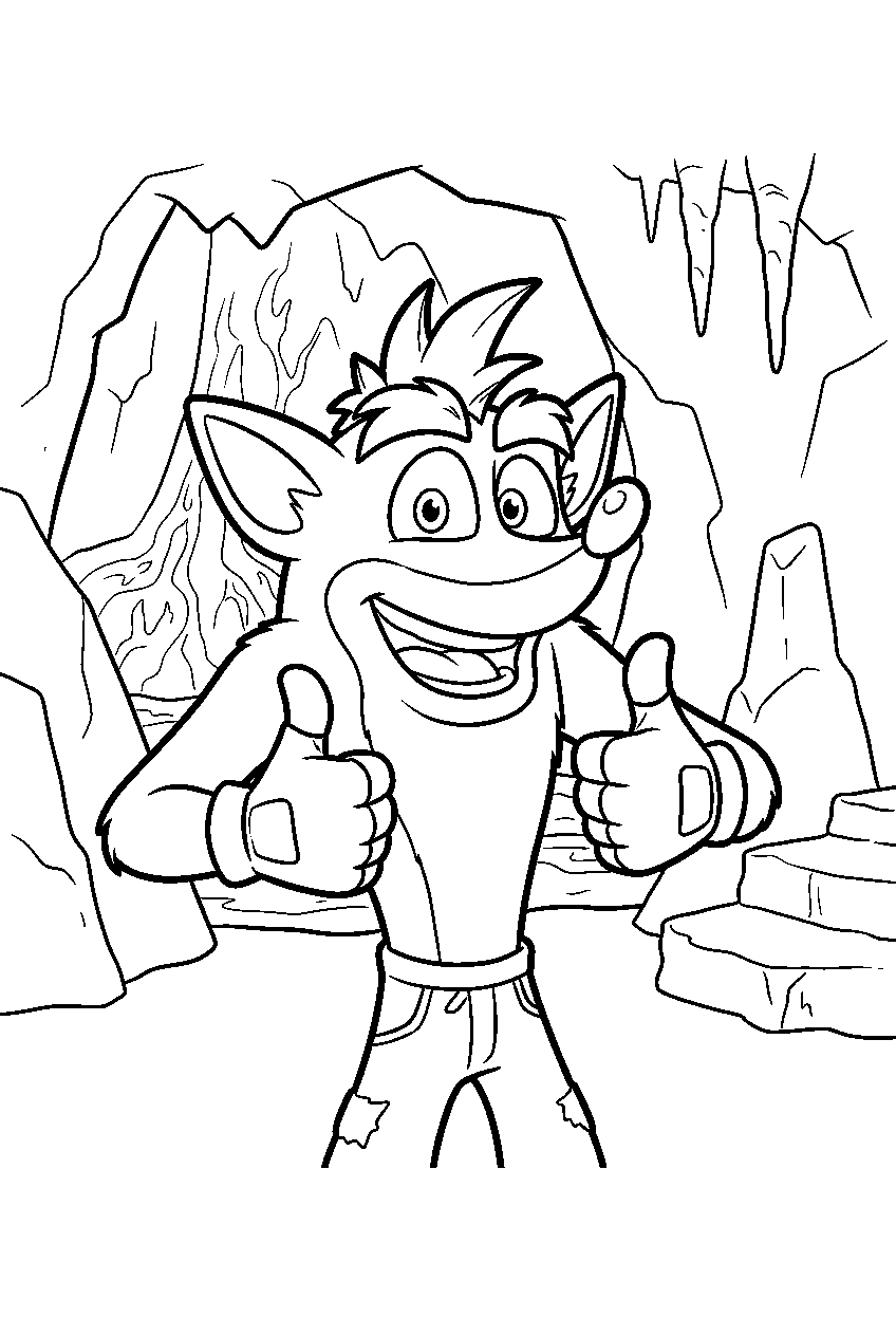 crash bandicoot in volcanic cave line art