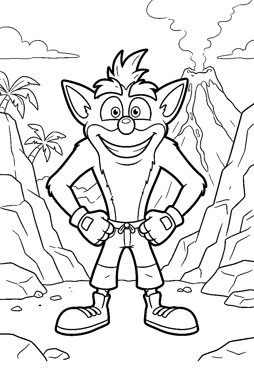 crash bandicoot in volcanic valley line art
