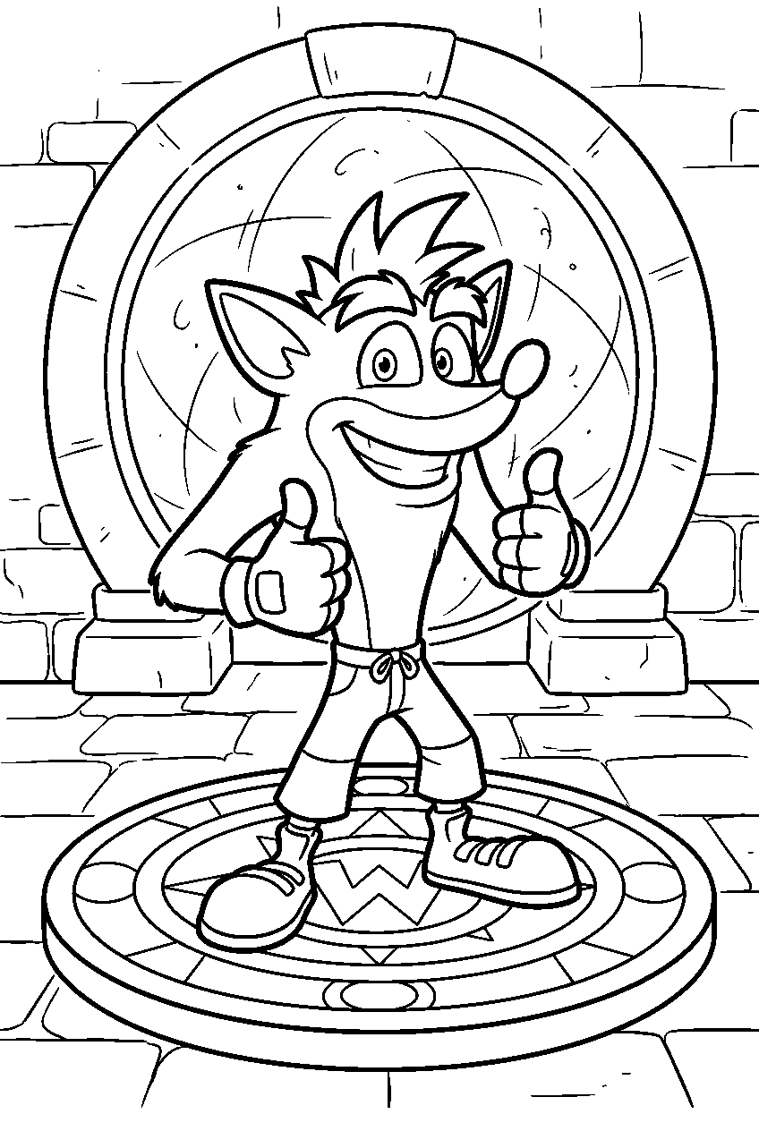 crash bandicoot in warp room line art