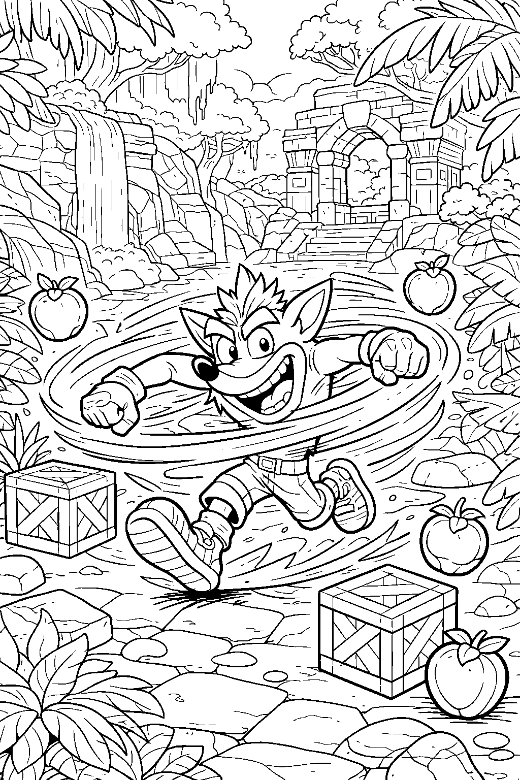 crash bandicoot jungle adventure line art