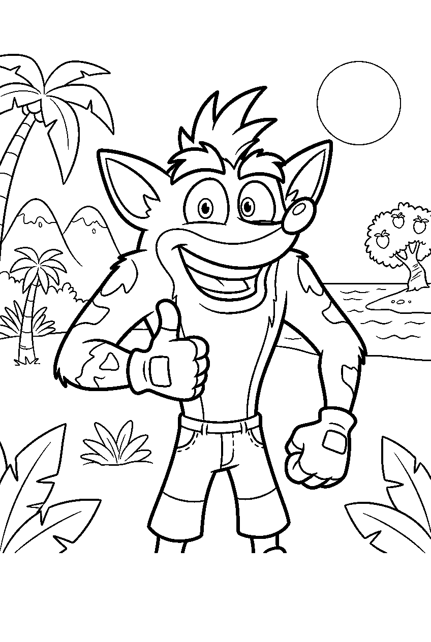 crash bandicoot on n sanely island line art