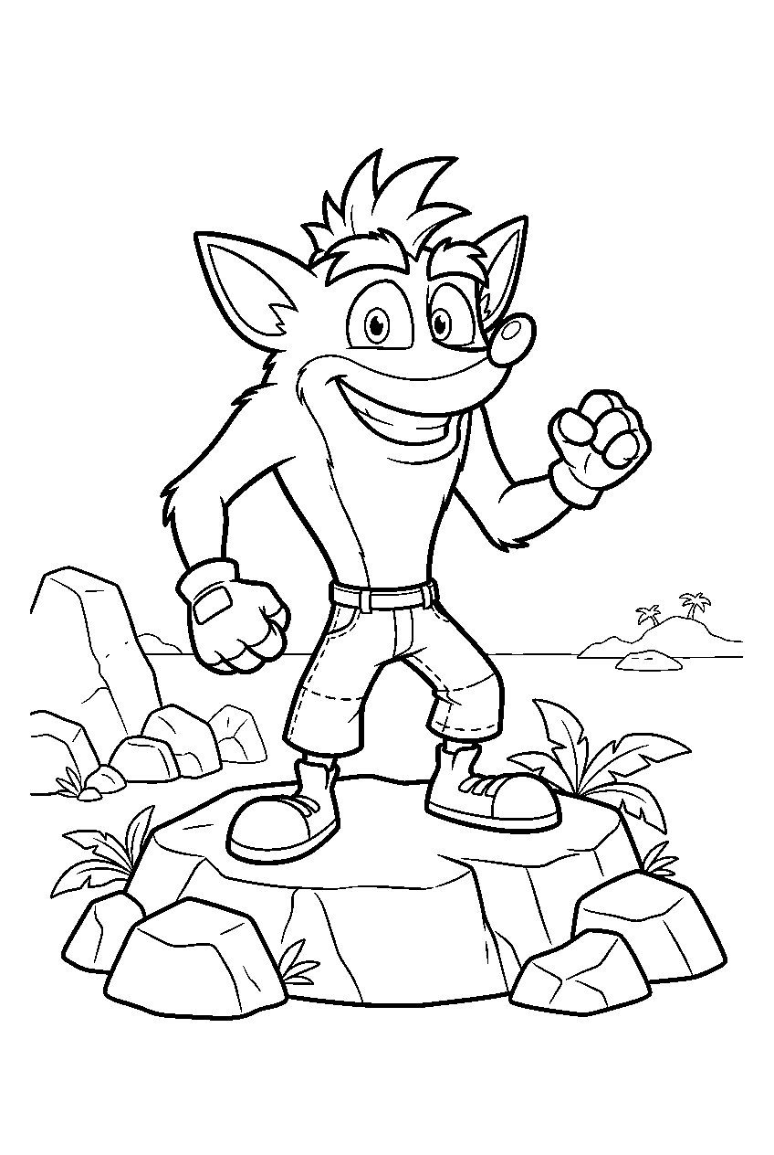 crash bandicoot on rocky island line art