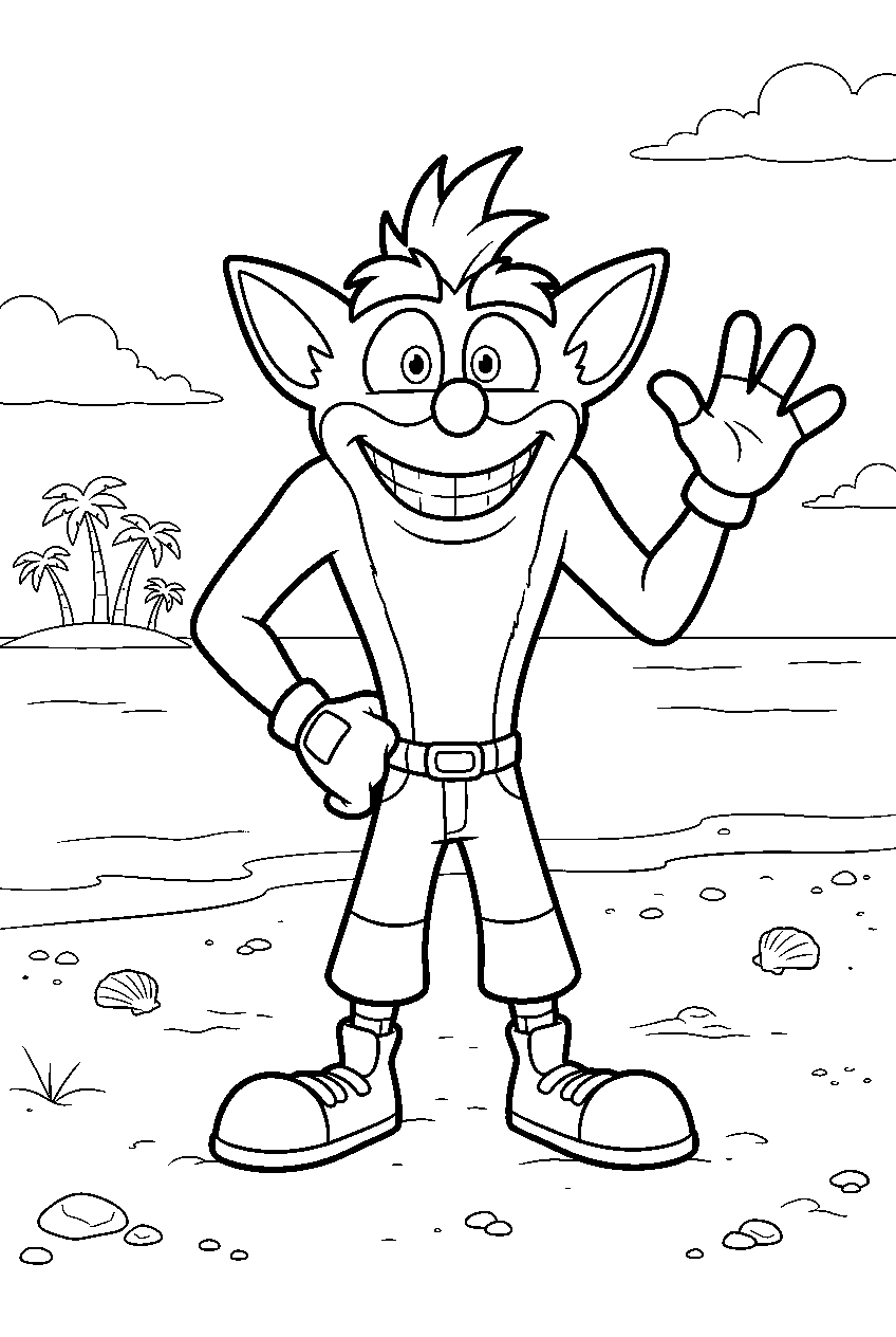 crash bandicoot on sandy beach line art