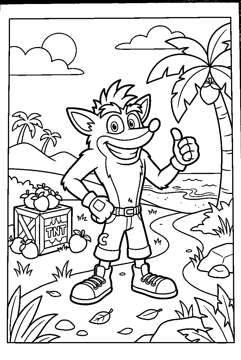 crash bandicoot posing in wumpa island line art
