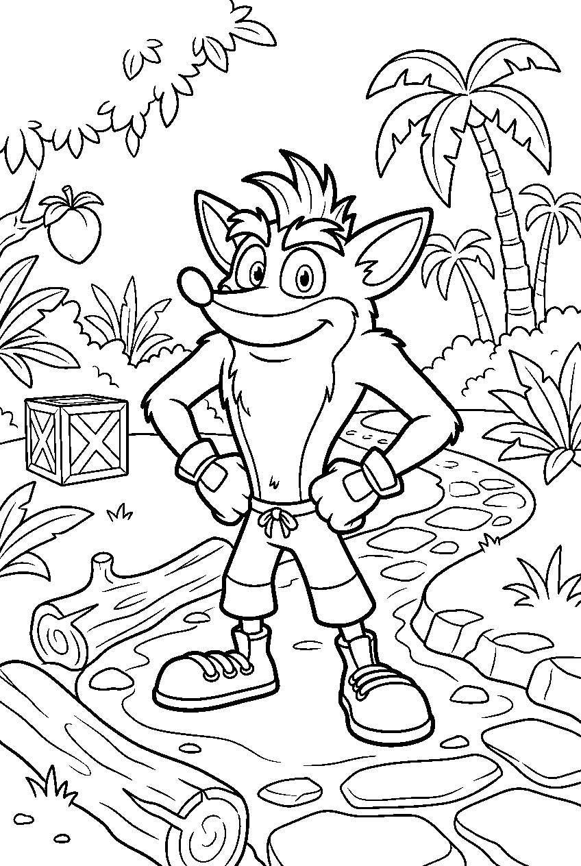crash bandicoot posing on pathway line art