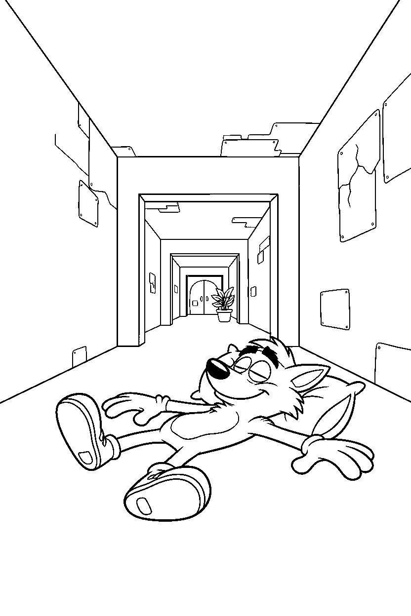 crash bandicoot resting in hallway line art