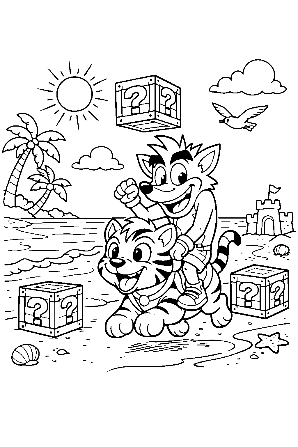 crash bandicoot riding pura beach shoreline line art