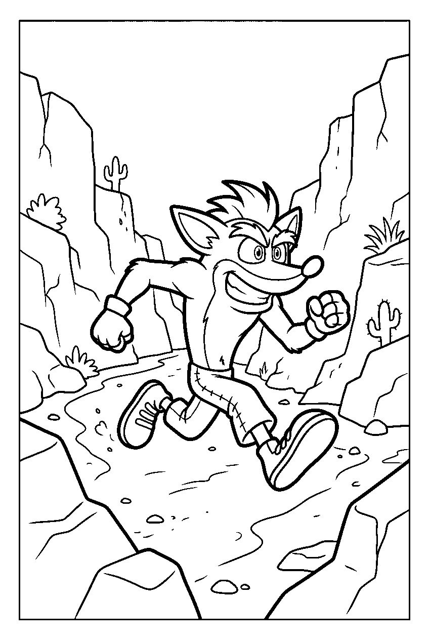 crash bandicoot running in ravine line art