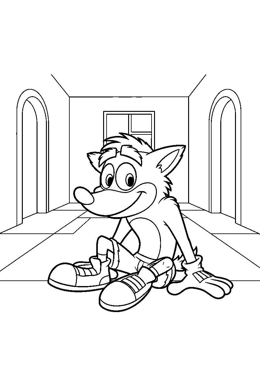 crash bandicoot sitting in hallway line art