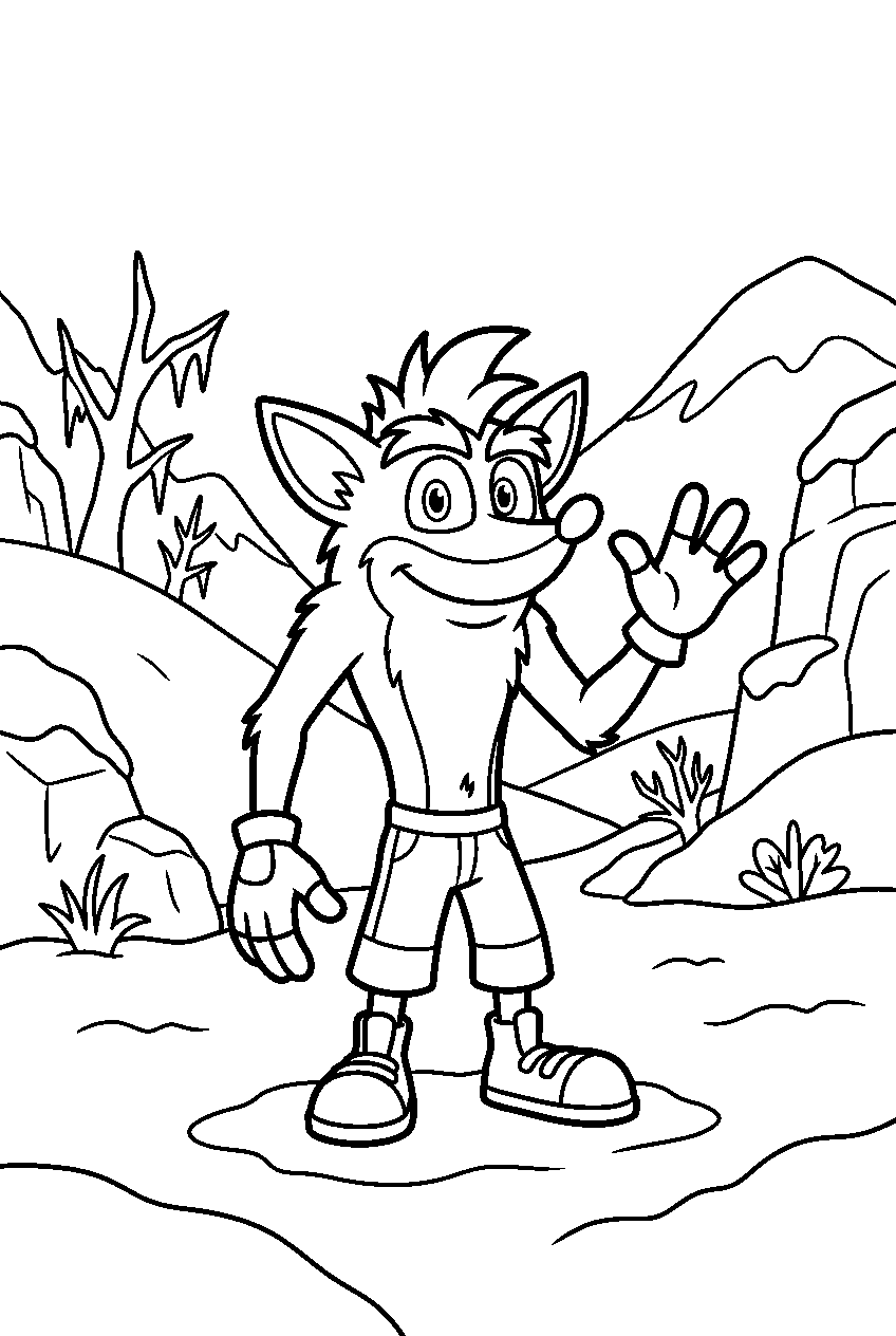 crash bandicoot standing in frozen valley line art