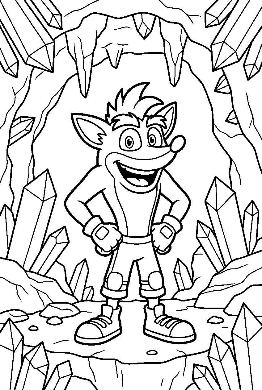 crash bandicoot standing inside crystal cave line art