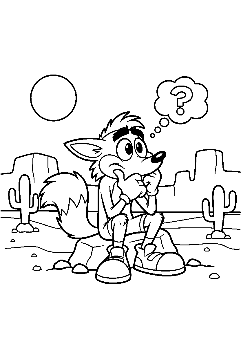crash bandicoot thinking in desert line art