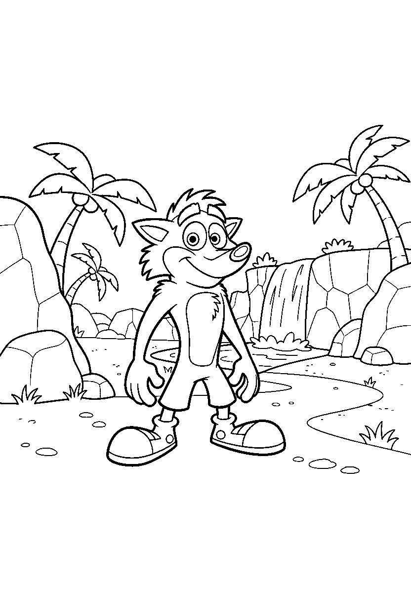 crash bandicoot watching in adventure area line art