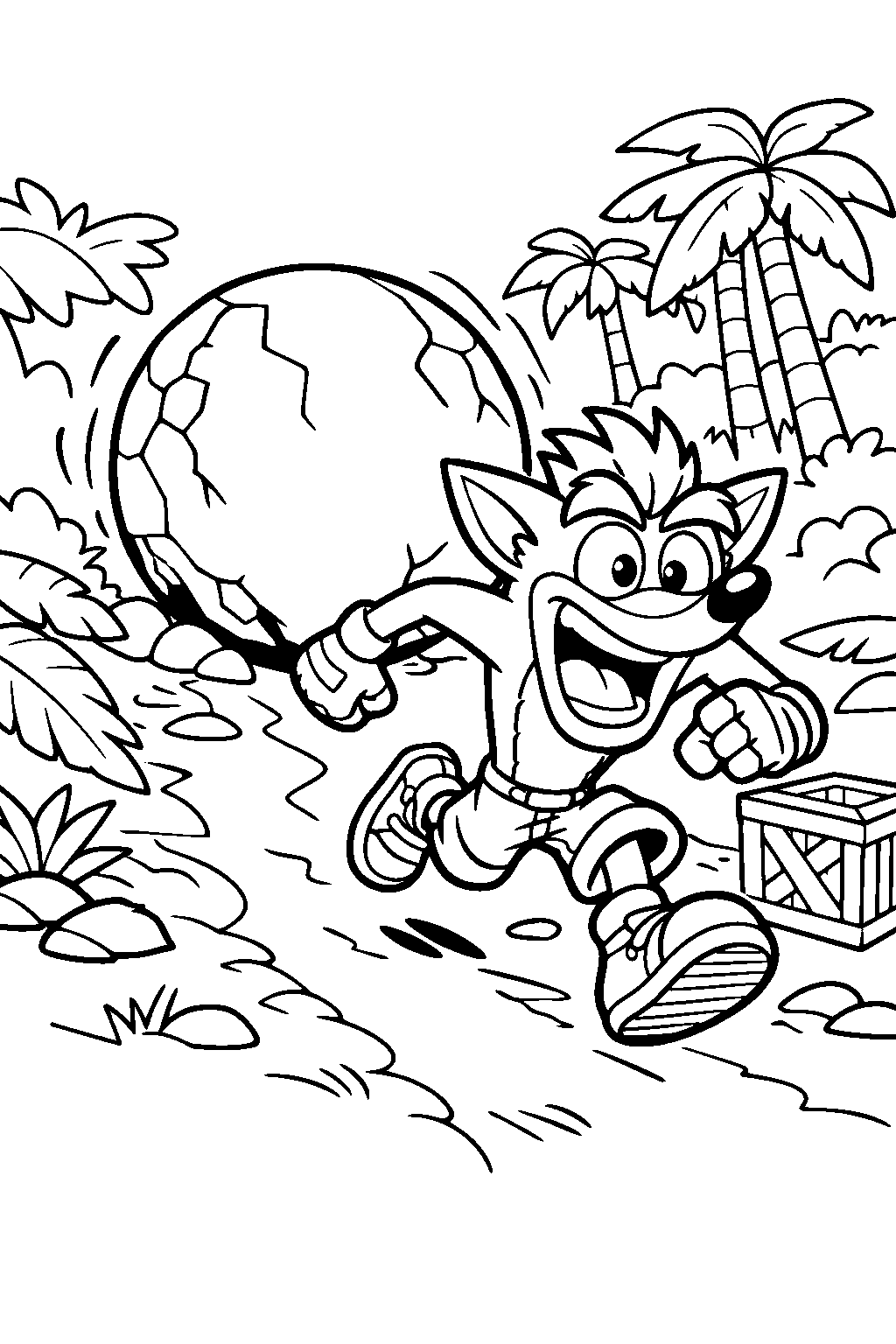 crash bandicoot boulder chase jungle line art