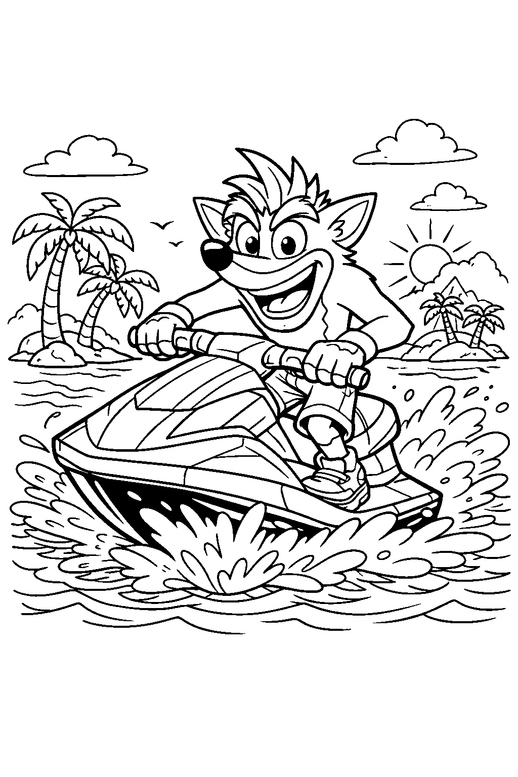 crash bandicoot jet ski adventure line art