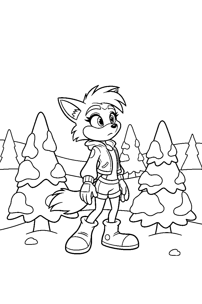 tawna bandicoot looking around curiously near snow covered trees line art