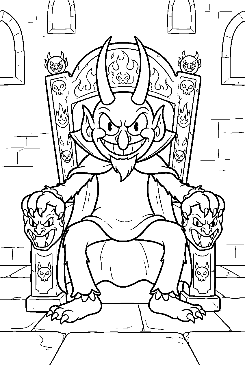 cuphead devil in devil throne room line art