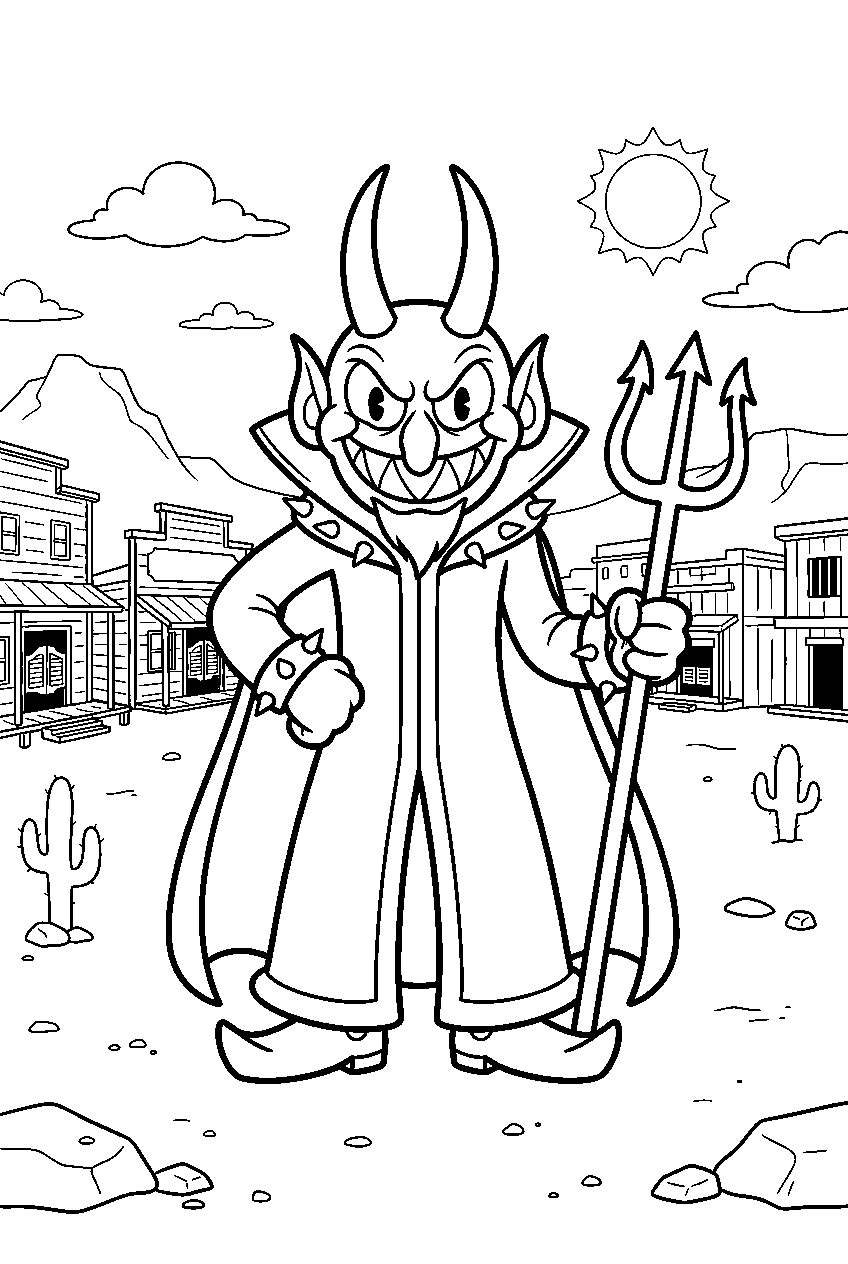 cuphead devil in esther winchester desert town line art