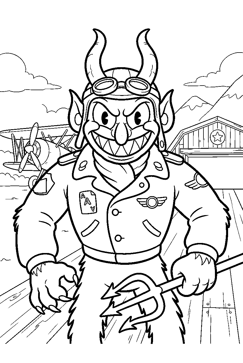 cuphead devil in howling aces airfield line art