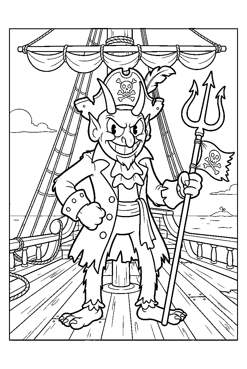 cuphead devil on pirate ship line art