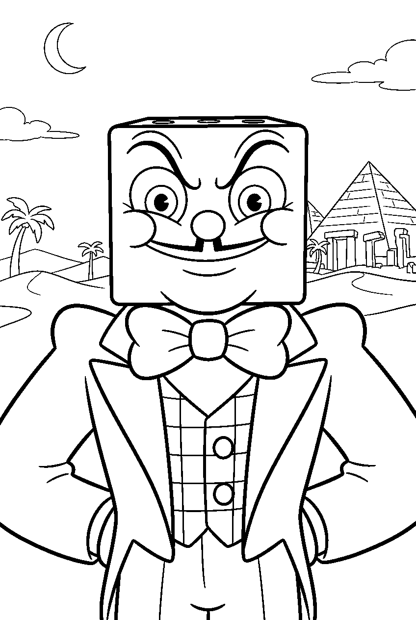 cuphead king dice in djimmi desert line art