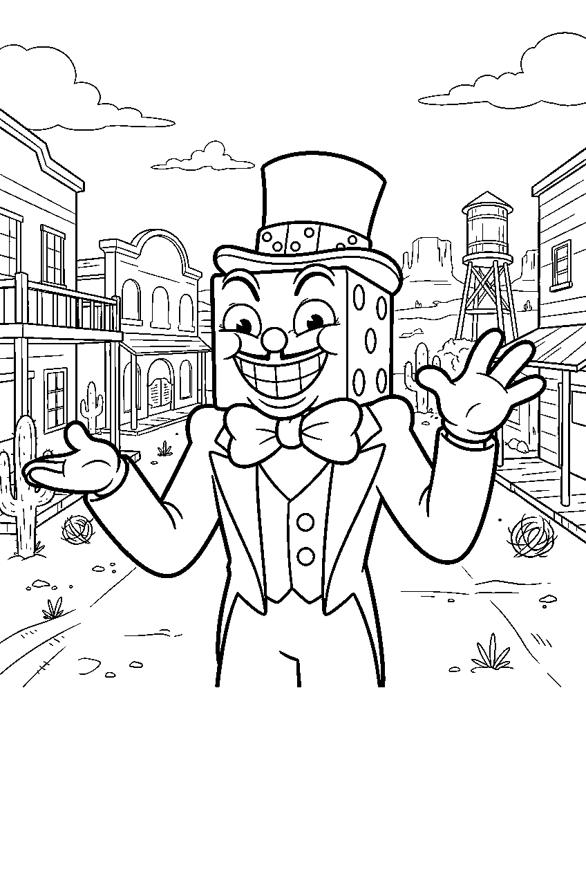 cuphead king dice in esther winchester desert town line art