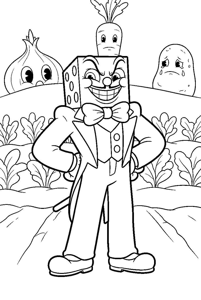 cuphead king dice in root pack garden line art