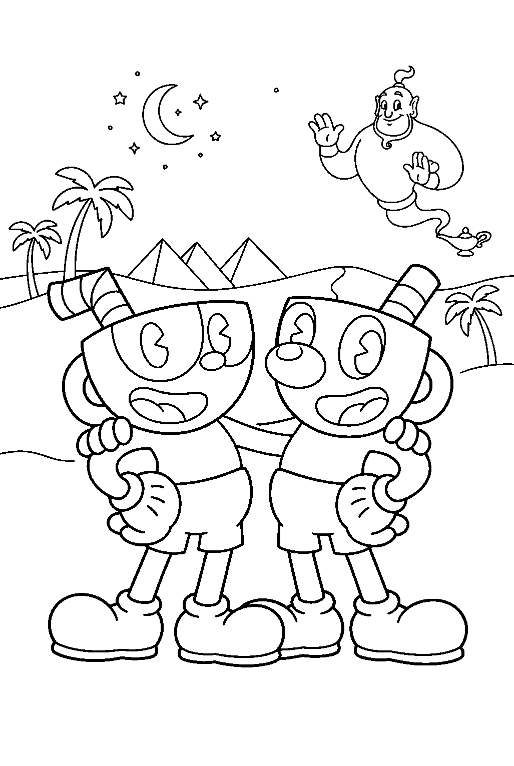 cuphead mugman in djimmi desert line art