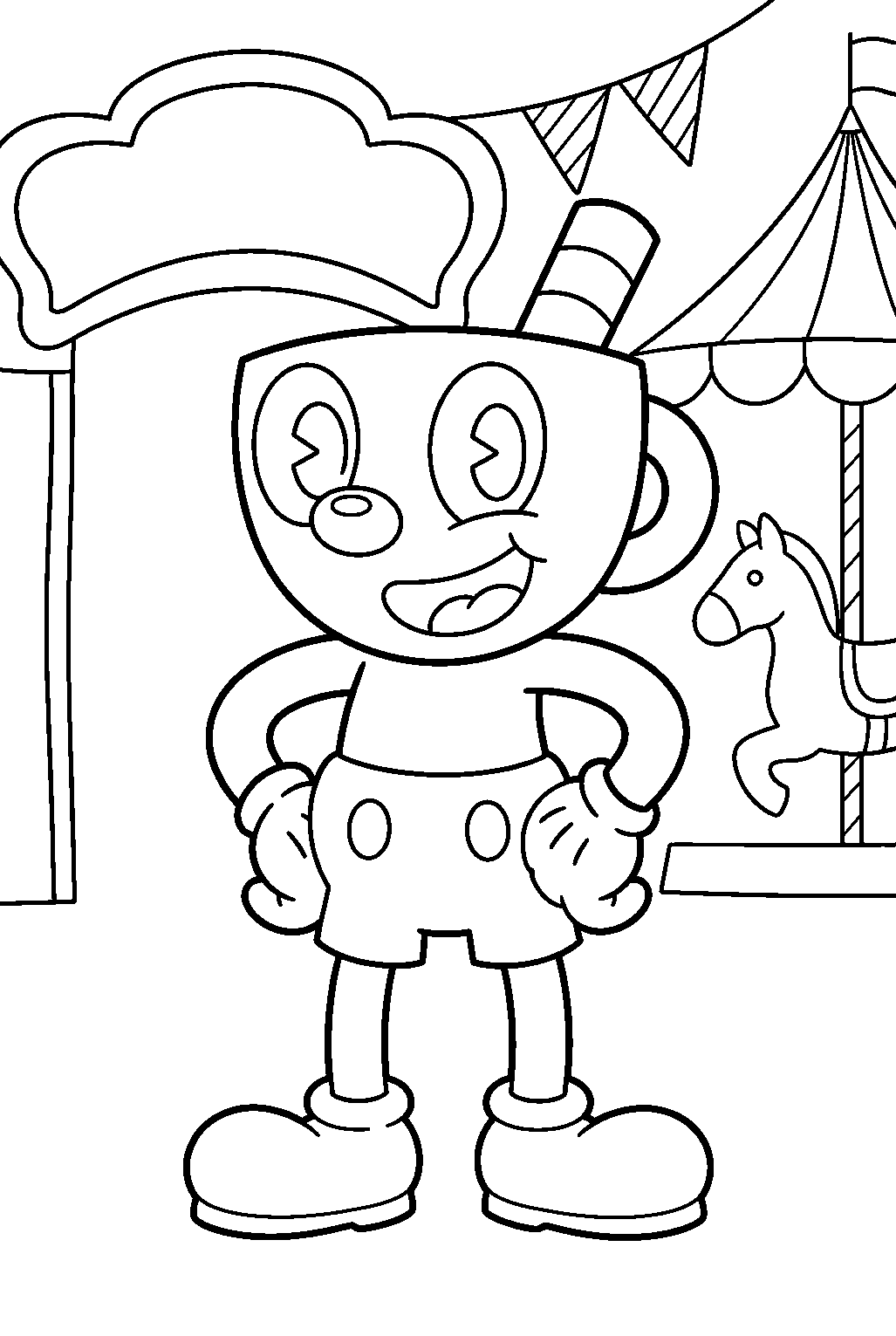 cuphead mugman in funfair fever line art