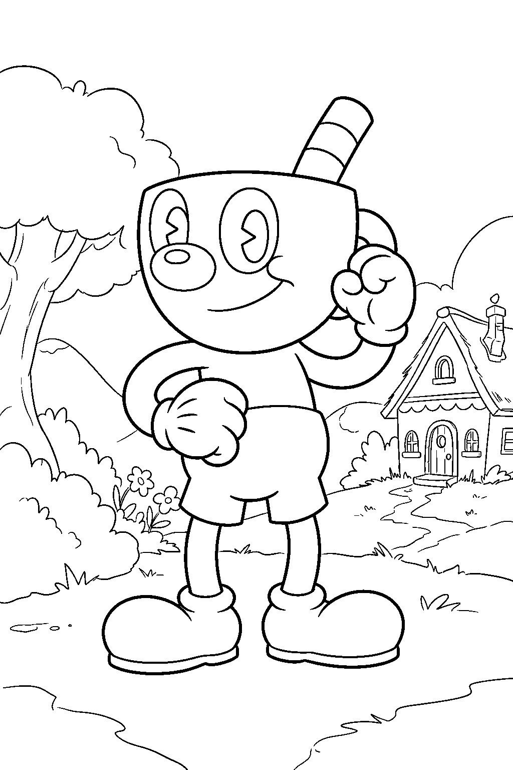 cuphead mugman in inkwell isle one line art