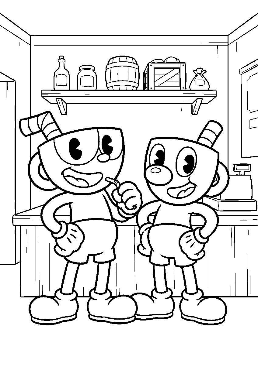 cuphead mugman in porkrind shop line art