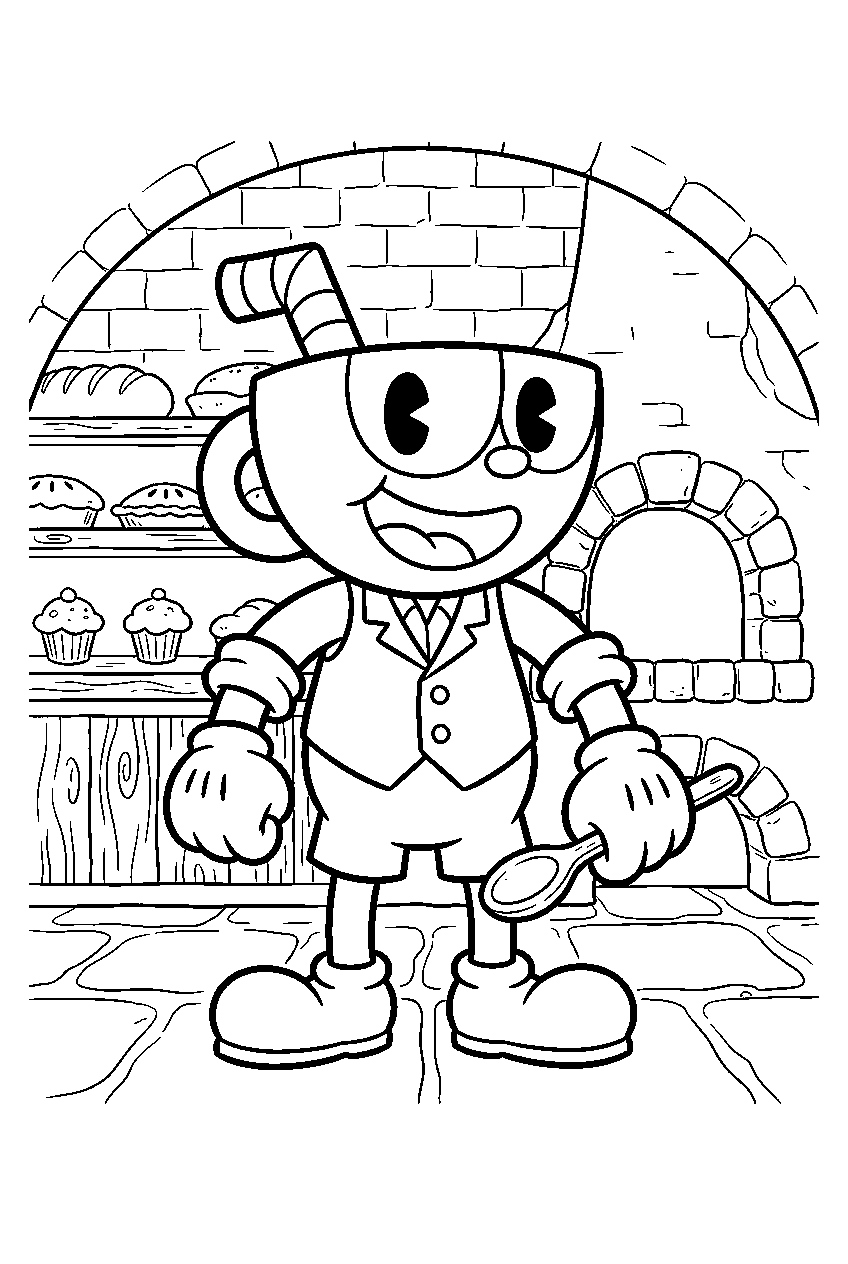 cuphead in bakery cellar line art
