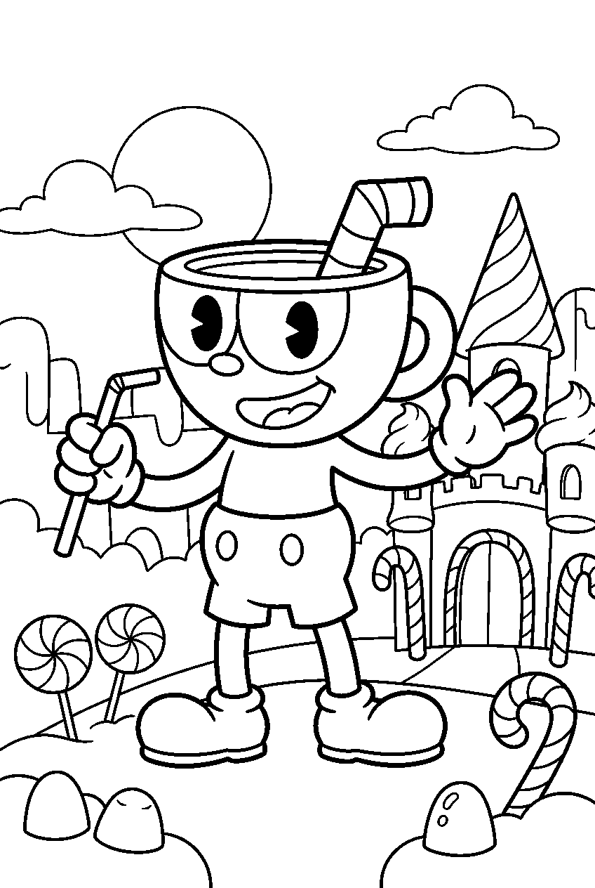 cuphead in baroness von bon bon candy kingdom line art