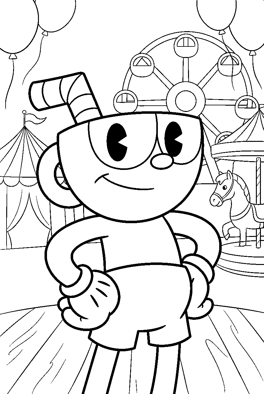 cuphead in beppi carnival line art