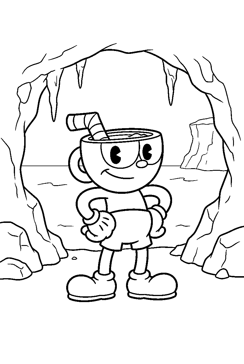 cuphead in cala maria sea cave line art