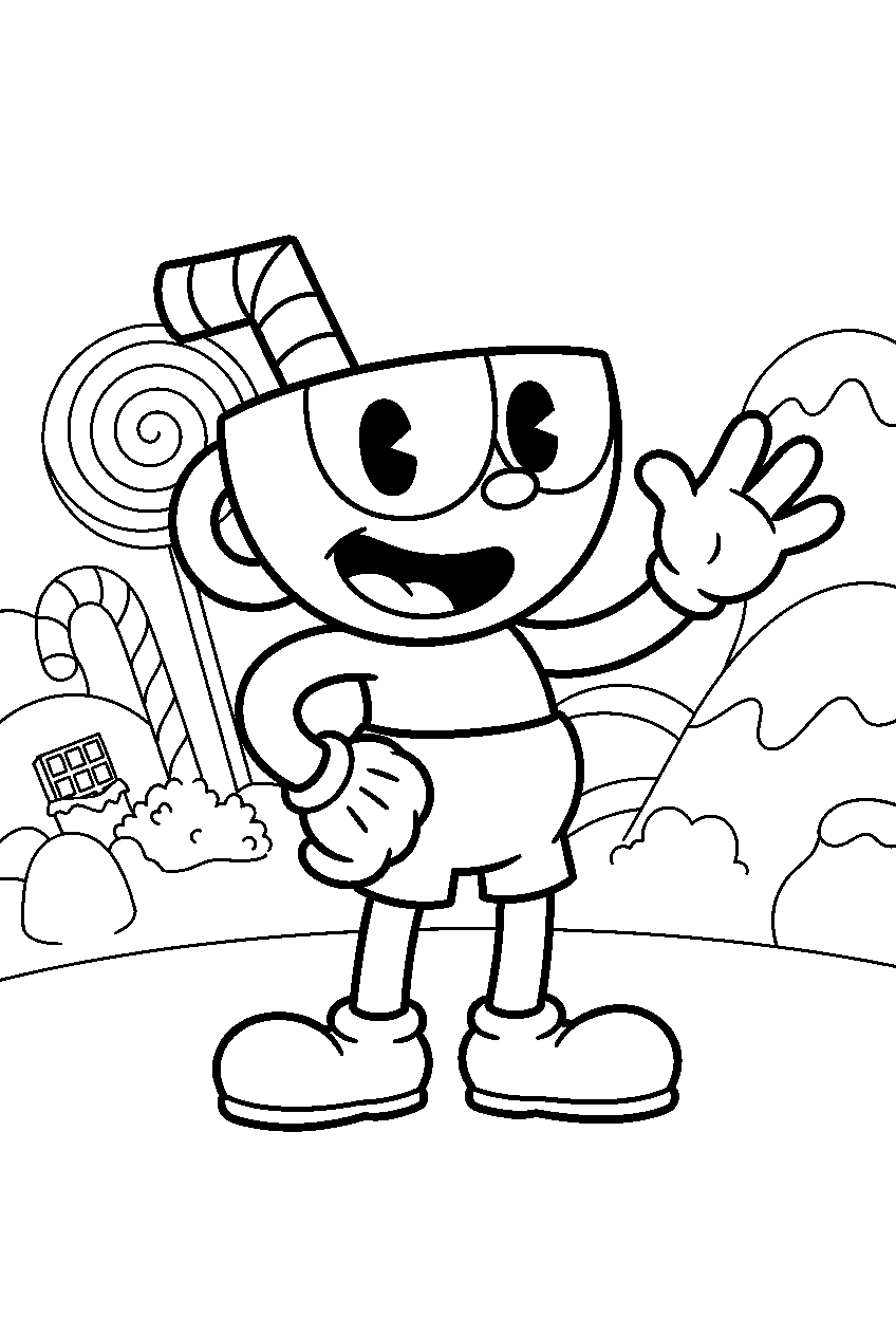 cuphead in candyland line art