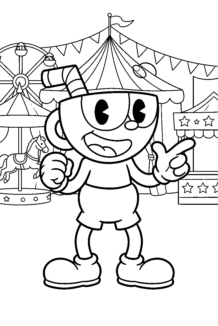 cuphead in carnival grounds line art