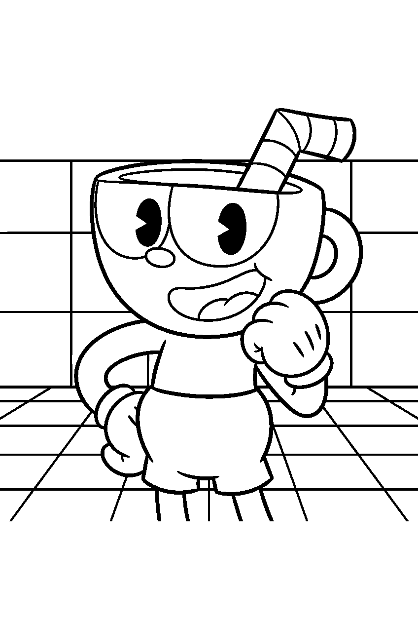 cuphead in chessboard arena line art
