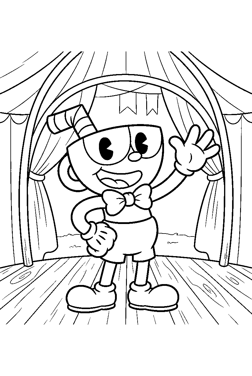 cuphead in circus tent line art
