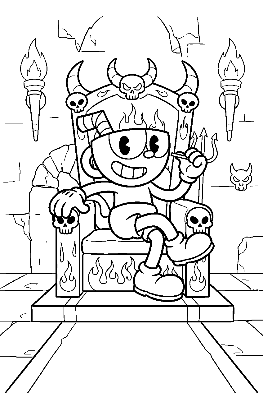 cuphead in devil throne room line art
