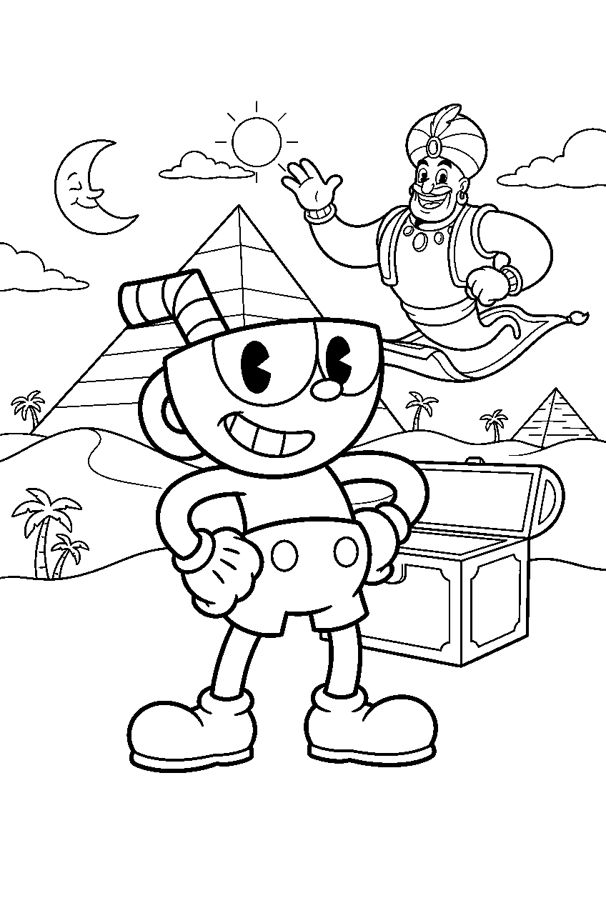 cuphead in djimmi desert line art