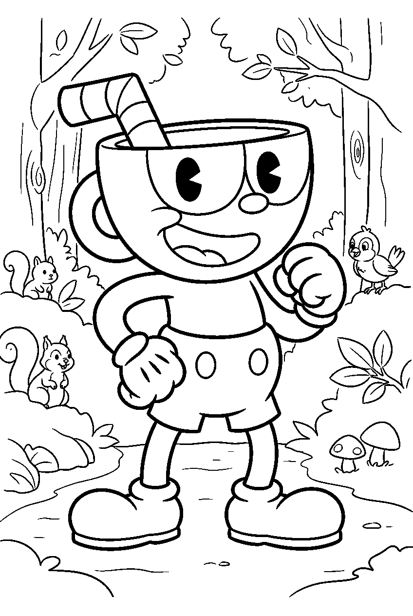 cuphead in forest follies line art