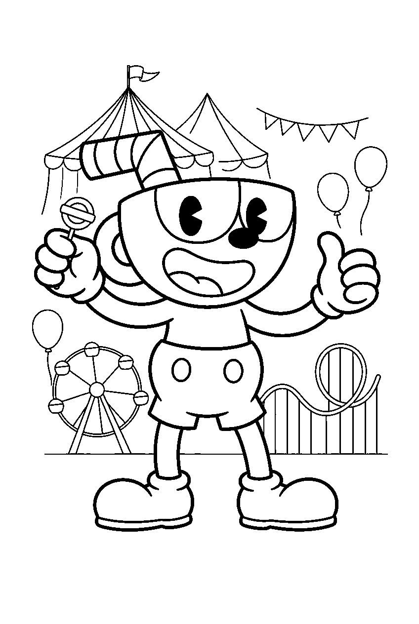 cuphead in funfair fever line art