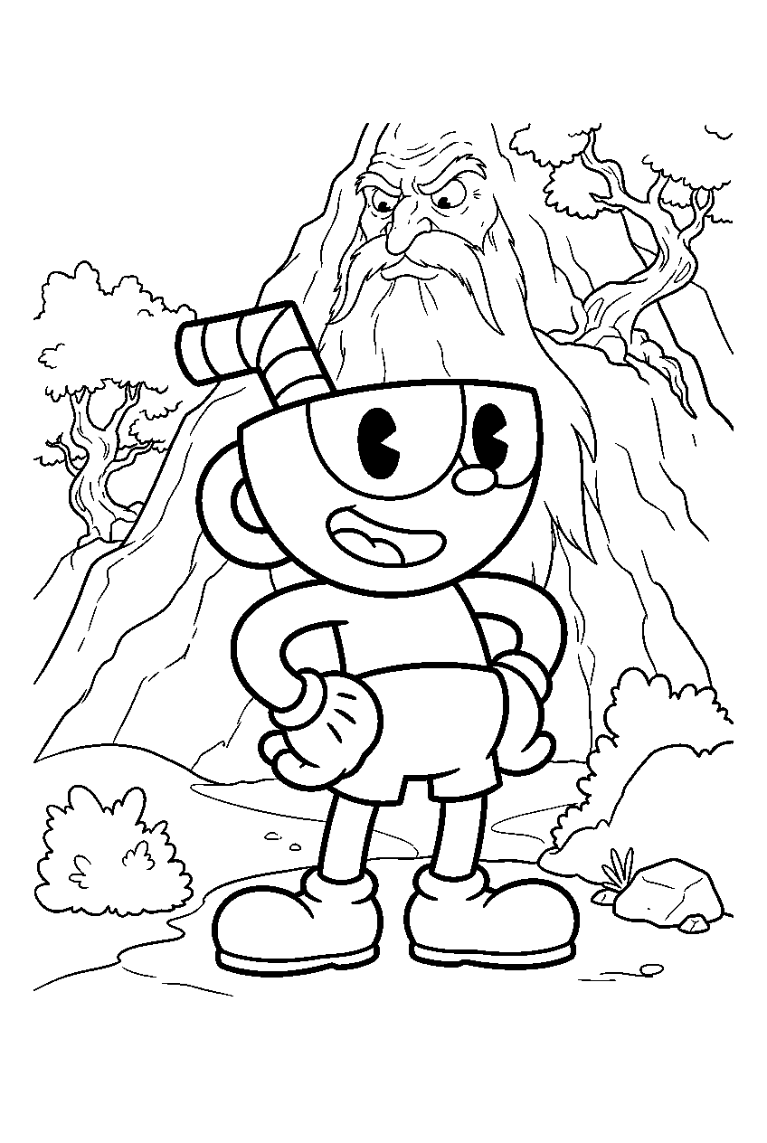 cuphead in glumstone mountain valley line art
