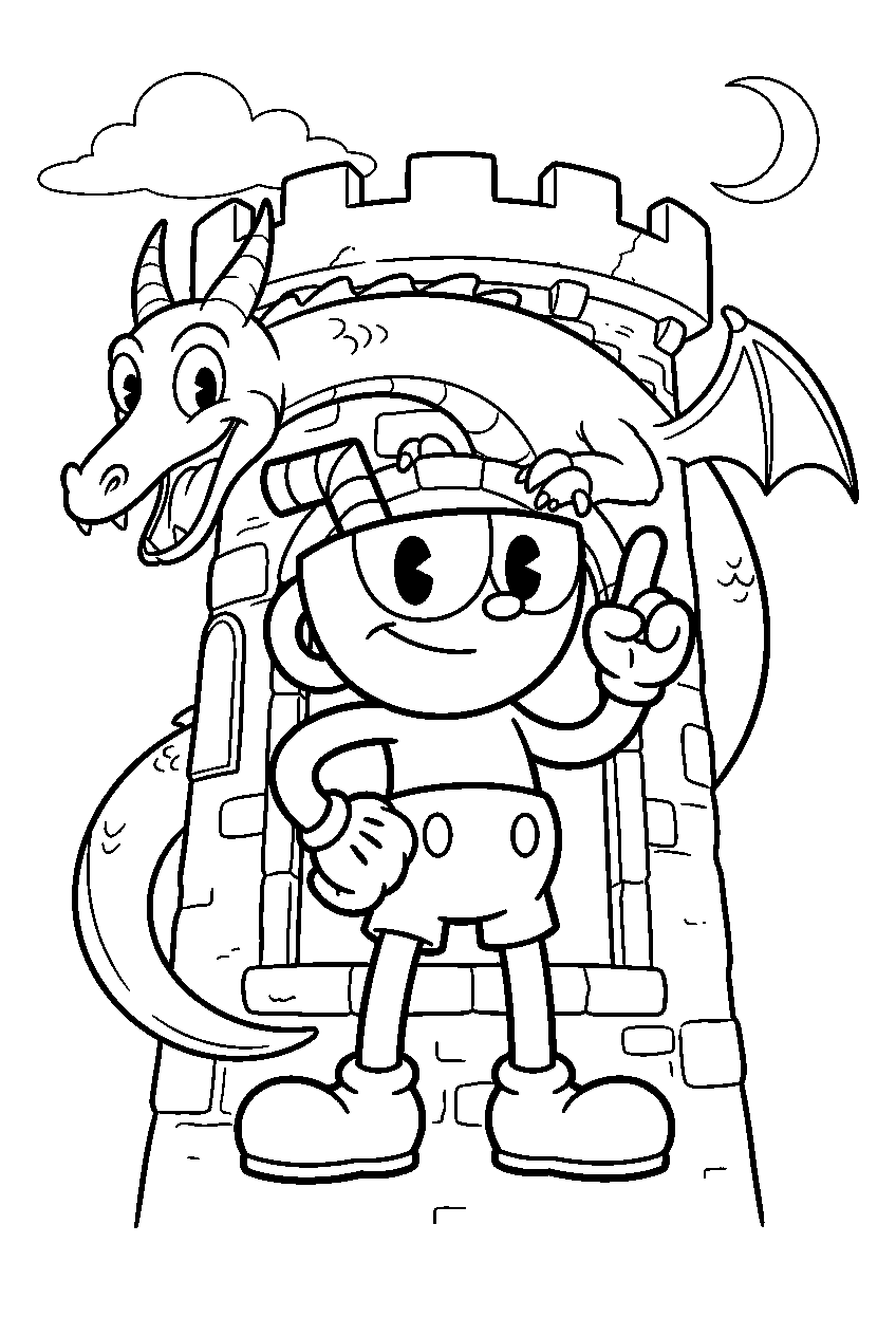 cuphead in grim matchstick tower line art