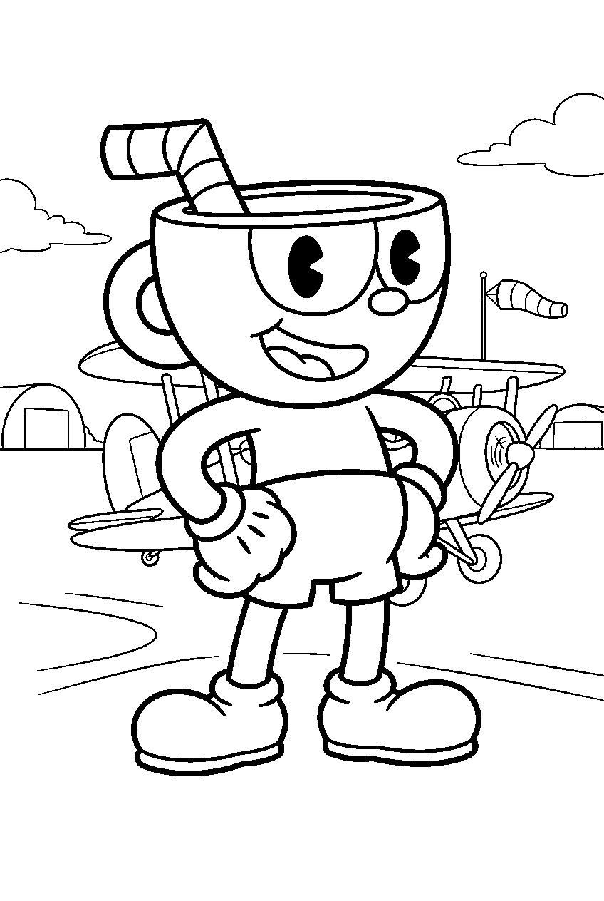 cuphead in howling aces airfield line art