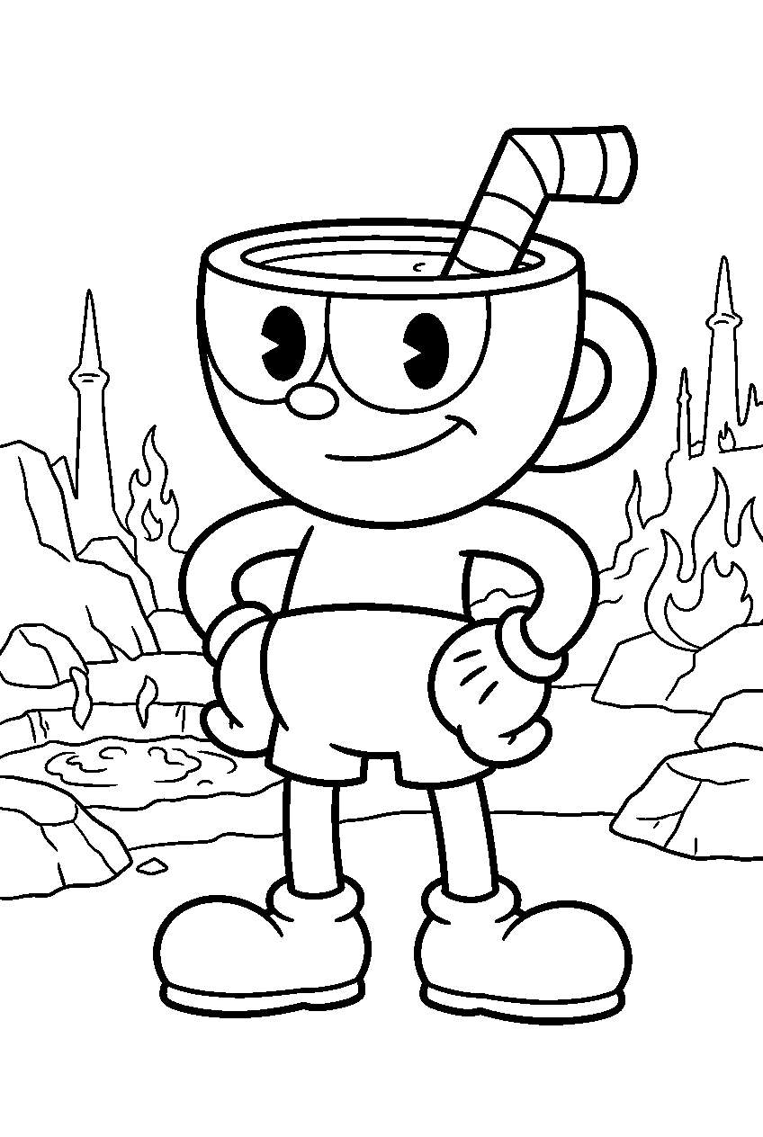 cuphead in inkwell hell line art