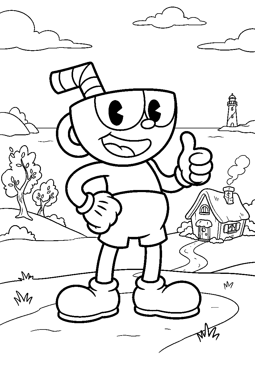 cuphead in inkwell isle four line art