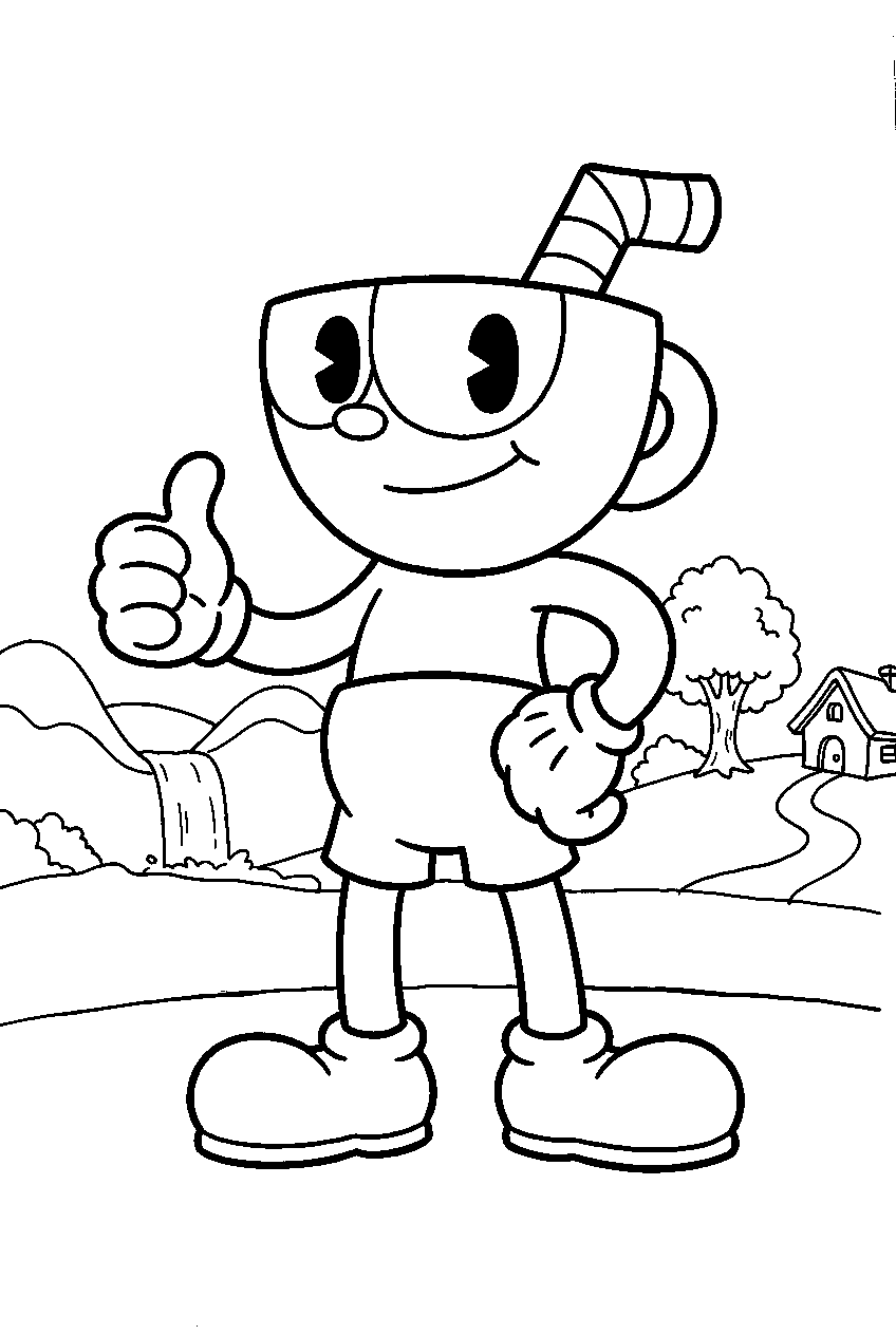 cuphead in inkwell isle one line art
